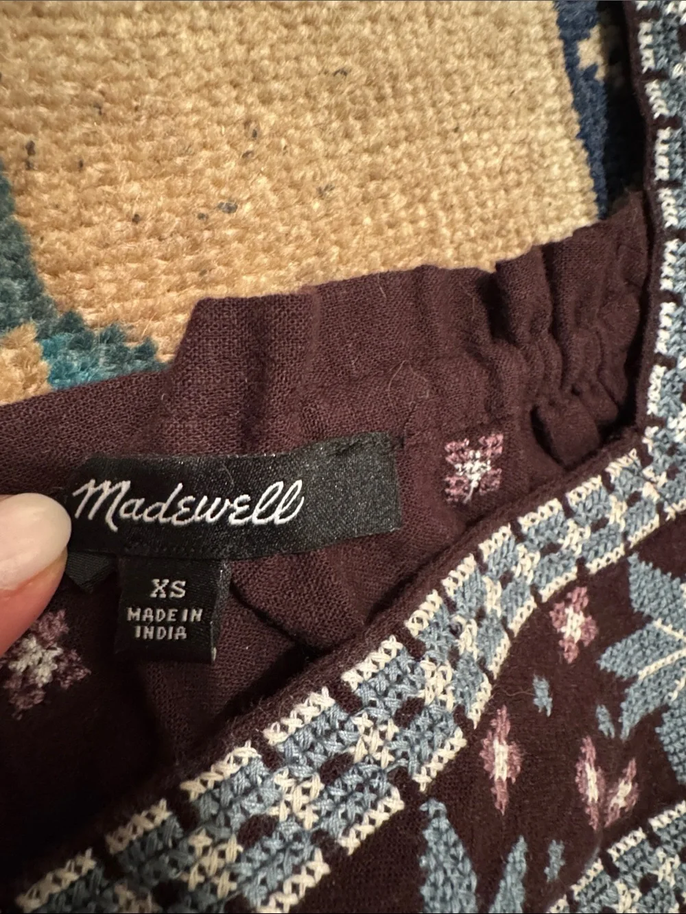 Madewell Purple/Plum Puff Sleeve Embroidered Square-Neck Top